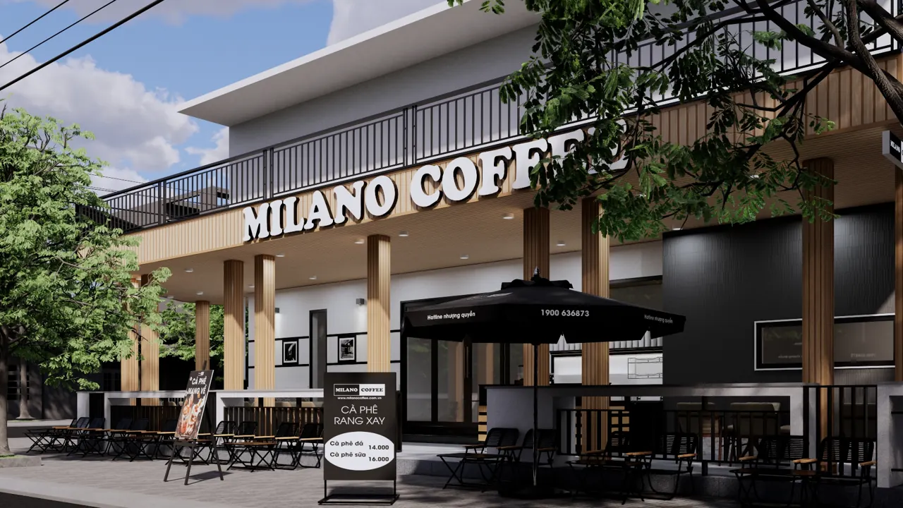 Phối cảnh mặt tiền Milano Coffee An Phú Sinh